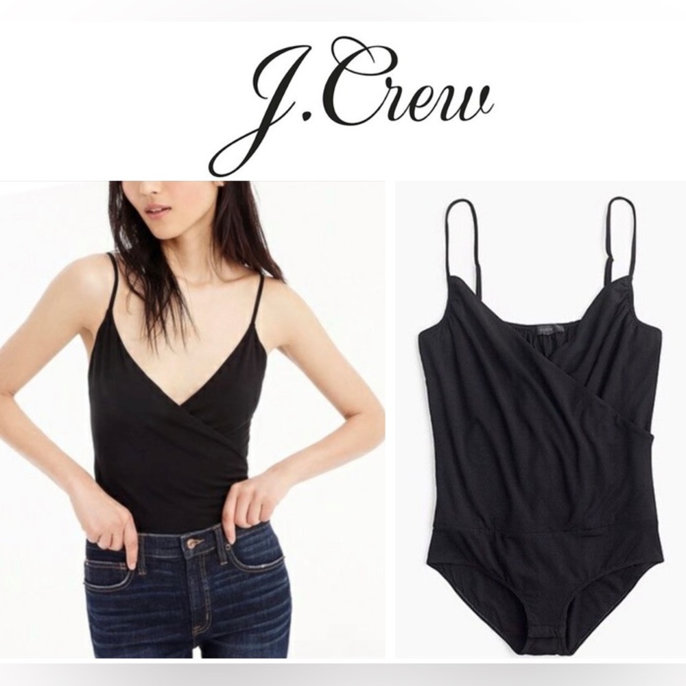 J. Crew Drapey Wrap-Front Cami Bodysuit Black Size M